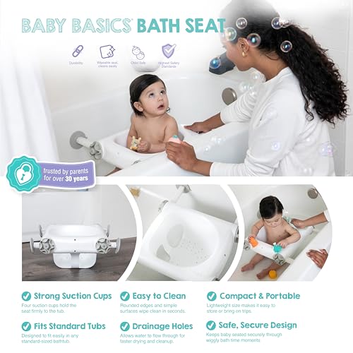 Image of Regalo Baby Basics Baby Bath Seat with Suction Cups, Sit-Up Bath Support for Infants, Secure Baby Bath Chair for Bathtub, Easy Clean with Drain Holes, Fits Standard Tubs, White