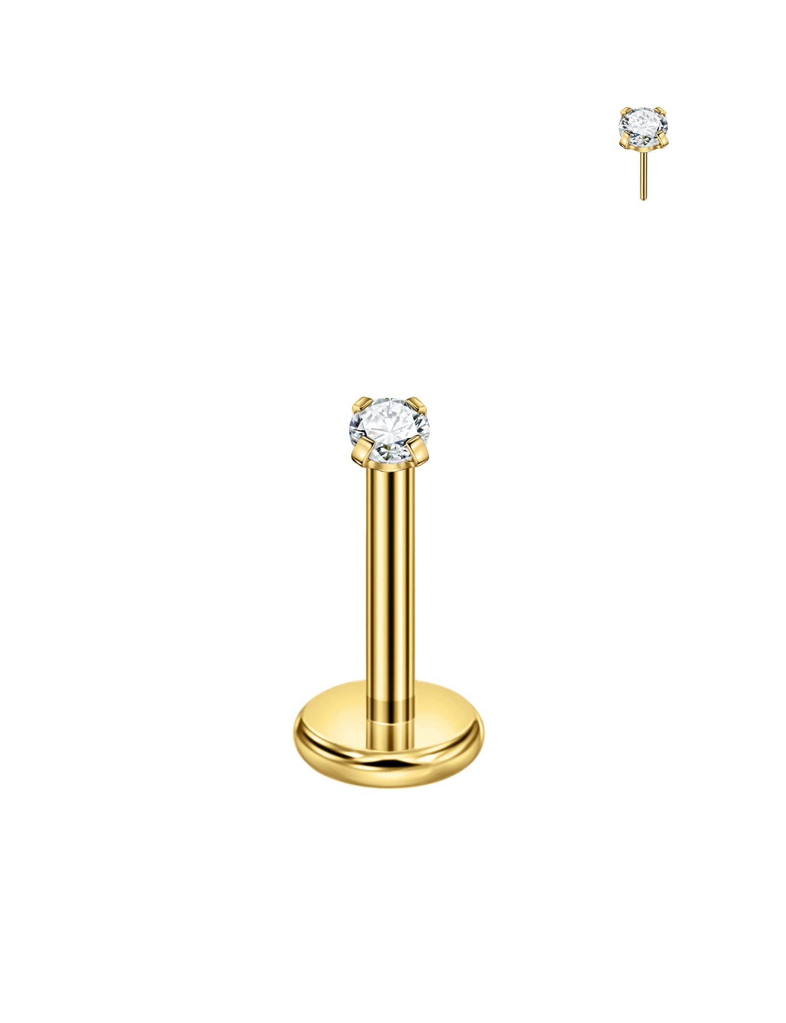 FANSING Single 316L Surgical Steel Threadless Labret Stud with CZ for Nose Cartilage Helix Rook Conch Tragus Earlobe Piercings