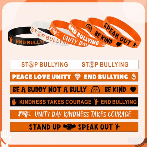 Image of Landical 300 Pcs Anti Bullying Awareness Bracelet Bulk Against Bullying Silicone Bracelet Motivational Silicone Wristbands for Awareness Fundraising