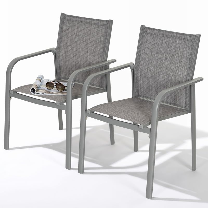 Avestar Garden Aluminium Dining Chair Set of 2, Light Grey