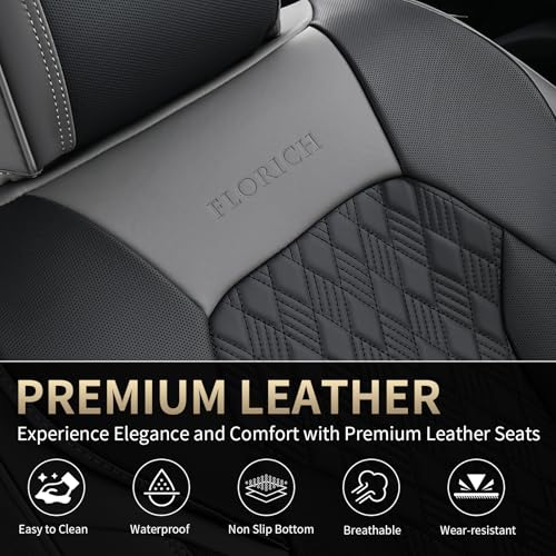Image of FLORICH Seat Covers, Car Seat Covers Front Seats, Luxury Nappa Leather Seat Covers, Breathable and Waterproof Car Seat Protector 2 Seat, Automotive Seat Covers Universal for Most Cars-Gray&Black