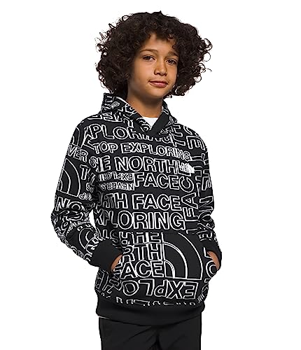 THE NORTH FACE Boys' Camp Fleece Pullover Hoodie, TNF Black TNF Marker Logo Print, X-Small