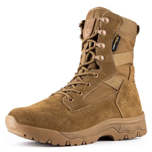 FREE SOLDIER Men's Work Tactical Boots 8 Inches Lightweight Combat Boots Durable Suede Leather Military Boot Desert Boot(Brown 10.5)