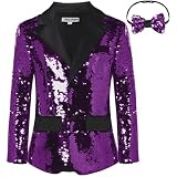GRACE KARIN Boys Sequins Blazers Slim Fit Glitter Suit Jacket Formal Blazer for Party Prom Purple 8Y