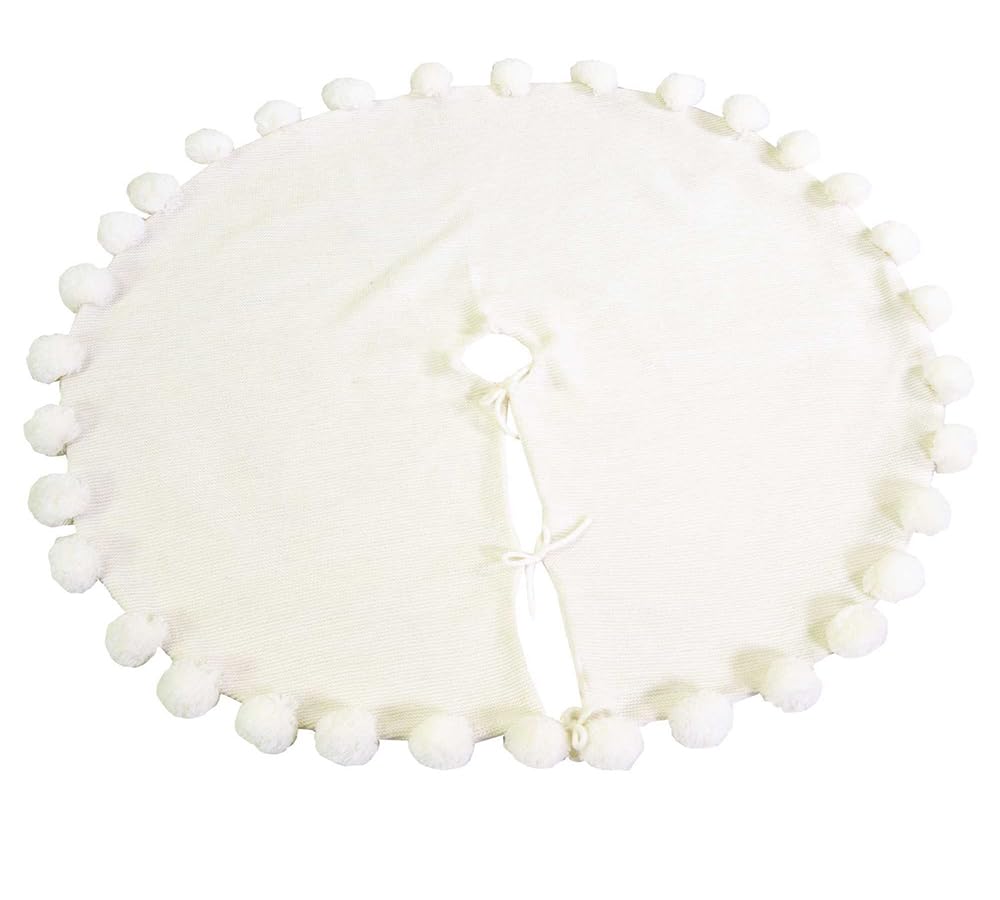 Copri Base Albero Maglia Ponpon D 100 Decorazioni Natale (Bianco)