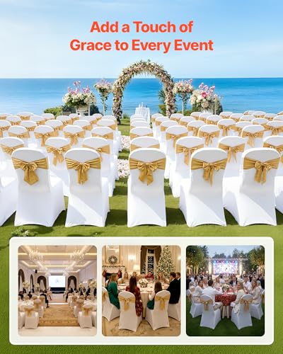 Image of VEVOR Chair Covers, Polyester Spandex Chair Cover, Stretch Slipcovers for Wedding Party Dining Banquet Flat-Front Chair Covers (White-a, 53PCS)