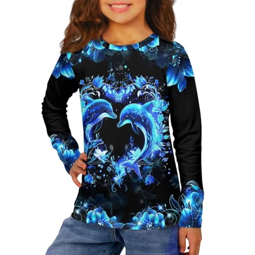 Shirts for Kids Girls Long Sleeve Tee Shirt Cute Crewneck Pullover Tops 3-16Y2