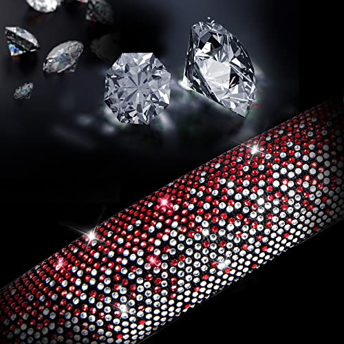 Image of CAR PASS Bling Diamond Leather Steering Wheel Cover, Bling Sparkly Crystal Glitter Rhinestones Universal Fit 14 inch 1 /2-15 inch Car Wheel Protector for Women Girl Fit Suvs,Vans,Sedans,Trucks, Red Silver