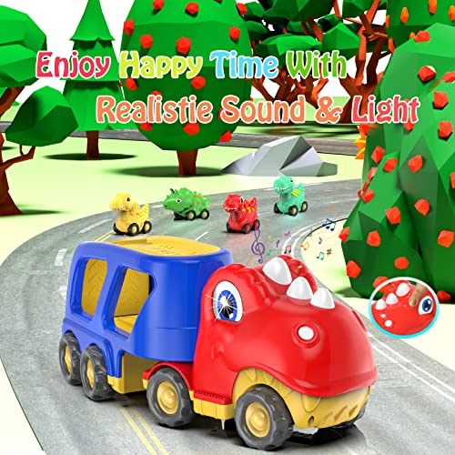 Toddler Car Toy For 2 3 4 5 Years Old, Dinosaur Transport Carrier Truck With 4 Pack Small Pull Back Dino Car, Friction Power Vehicle Christmas Birthday Gift For 18M+ Kids Boys Girls #TOP2