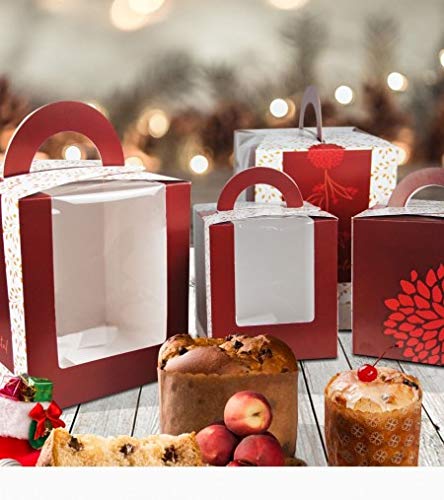 Caixa Panetone 500 gramas c/visor e alça (15 x 15 x 17 cm) Feliz Natal - 50 unidades