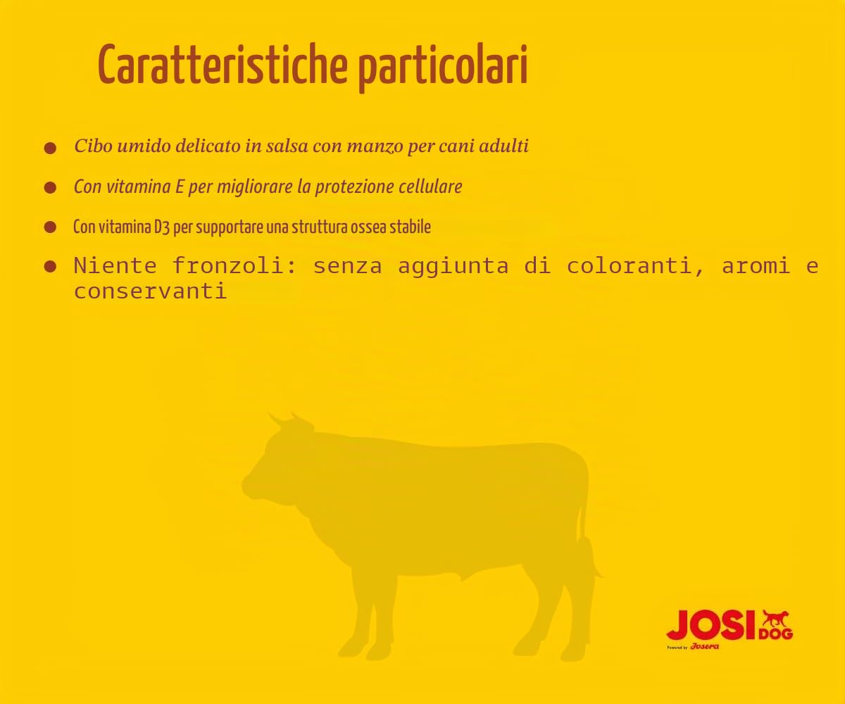 JosiDog Manzo in salsa (12 x 415 g) cibo per cani umido con manzo vitamina D3 E mangime completo