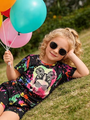 Image of OLMRJKD Kid Toddler Girl Clothes Summer Short Sleeve Figure Graphic Tee Shirt + Shorts Summer Outfits Set