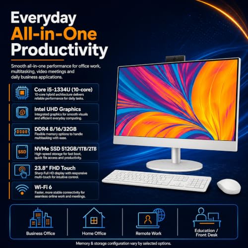 Image of HP All-in-One 24-cr0034, 23.8 inch FHD Touch, Intel Core i5-1334U, 8GB / 16GB / 32GB DDR4 RAM, 512GB / 1TB / 2TB SSD, Windows 11 Home