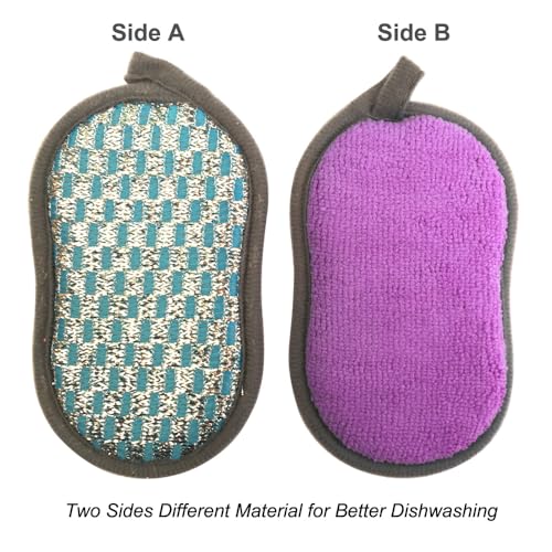 Image of Multi-Purpose Scrub Sponges for Kitchen Scrub-it-Non-Scratch Double-Side Double-Effect Microfiber Sponge Along with Heavy Duty Scouring Power-Effortless Cleaning of Dishes Pots Pans Pack of 6 (Purple)