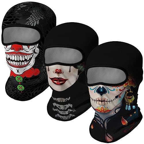 Image of Red Plume 3PCS Balaclava Full Face Mask Ski Mask UV Protection Cover Motorcycle Full Face Mask for Men Women Outdoor Sports