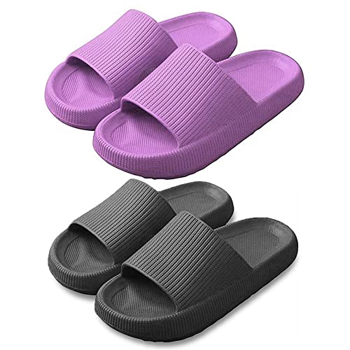 KIT 2 Chinelos Feminino Nuvem Slide Super Macios Antiderrapantes - Preto/Rosa - 37