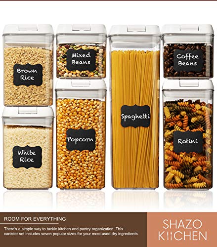 Shazo Airtight Container Set for Food Storage - 7 Piece Set + Heavy Duty Plastic - BPA Free - Airtight Storage Clear Plastic w/White Interchangeable Lids kitchen counter storage Bin -18 Labels+Marker - Thumbnail 5