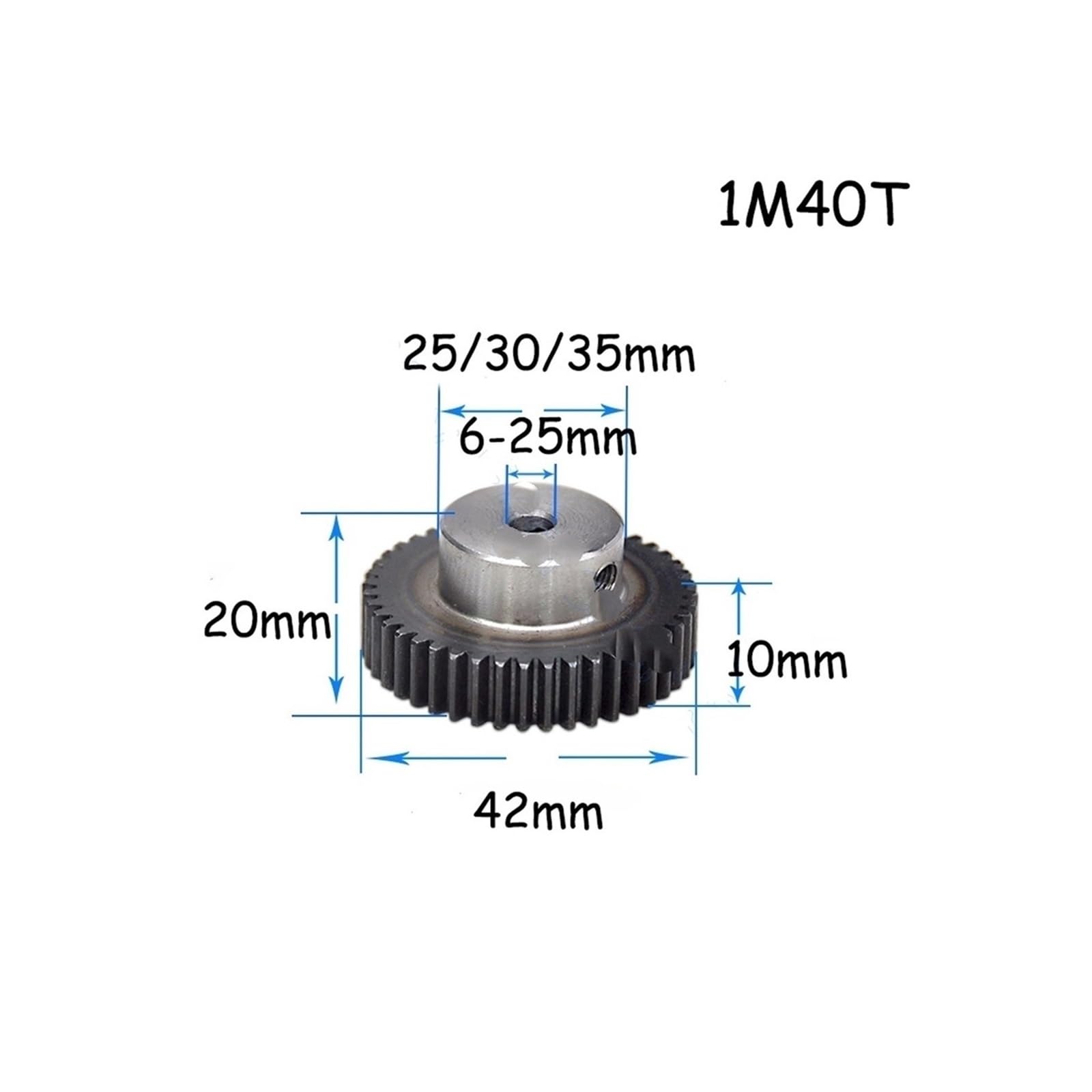 Bevel Gear Pinion Hardware Mechanical Mod 1 40T Spur Gear Bore 6 6.35 7 8 10-25mm Steel Transmission Gears 1 Module 40 Tooth Motor Pinion DIY Accessories Parts(Bore 7mm)