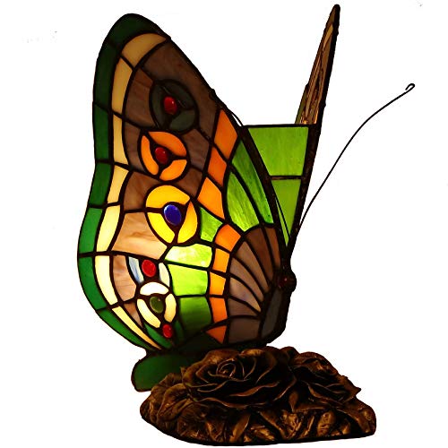 🔥 Flash Sale Bieye L10652 Butterfly Tiffany Style Stained Glass Accent Table Lamp, Night Light, 10-inches Tall