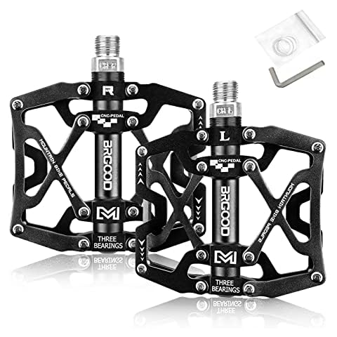 BRGOOD Mountain Bike Pedals, MTB Pedals, Bike Pedals Aluminum Alloy Spindle 9/16Inch with Stable 3 Sealed Bearing Anti-skid Mountain Bike Flat Pedals for MTB BMX Bike & Folding Bike Cover