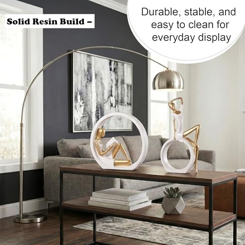 Image of Kuber Industries Resin Sitting Ring Girl Sculpture Idol | Reading Girl Statue Ornaments for Home /Office /Living Room /Table /Bookshelf /Desk | White & Golden