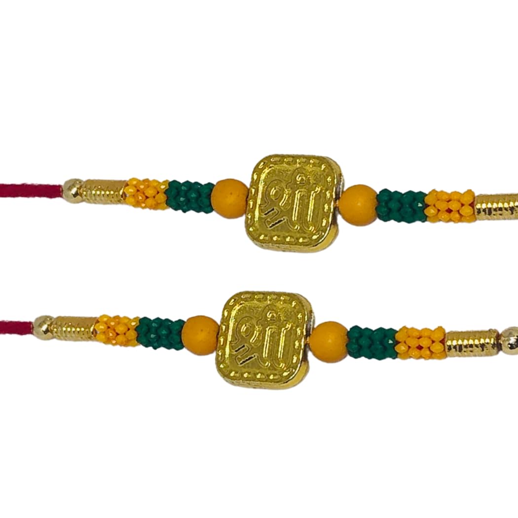 WhopperIndiaSet of 2 Shree Design with Diamond Rakhi Rakshabandhan Rakhi for your brother Bracelet Color and Design May Vary