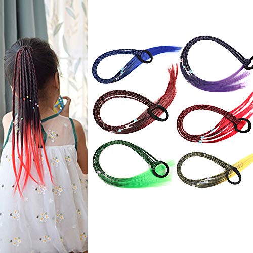 WUMONIGirls Hair Extensions Accessories - Colorful Wigs Ponytail Hair Ornament Headbands Rubber Bands Beauty Hair Bands Headwear Kids Twist Braid Rope Headdress for Women Kids Set of 6