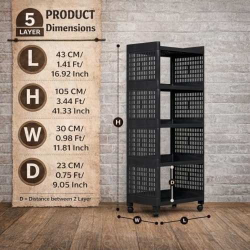 Image of SUBEKYU 5 Shelves Multi-Purpose Organizer | Modular Storage Box for Clothes, Kitchen, Bathroom & Living Room, Space-Saving Wardrobe Closet Cabinet, Set of 1, Black