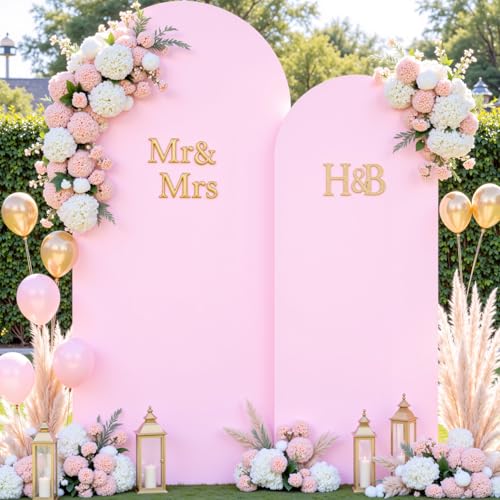 Image of Pale Pink Photo Arch Backdrop Cover Set of 2 for Party Spandex 7.2 and 6ft Arch Covers Stretchy Backdrop Baby Shower Arch Stand Covers for Girls Birthday Wedding Bridal Shower Banquet Background