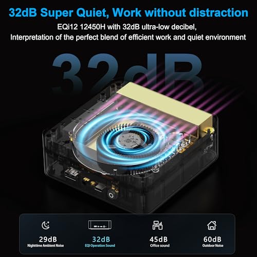 Image of Beelink EQi12 Mini PC, Intel Core-i5 12450H(8C /12T, Up to 4.4GHz), 24GB LPDDR5 5200MHz 500GB PCle4.0 SSD, Mini Computer Dual 1000M LAN, 4K Dual HDMI, Built-in Power Supply Home /Office Micro PC