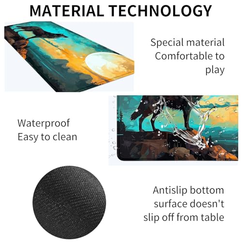 Image of Card Mat for MTG & TCG Playmat,Large TCG Playmat 24x14 Inch MTG Mousepad Non-Slip Waterproof Desk Mat with Stitched Edges for Trading Card Game Gaming OfficeWolf Moom