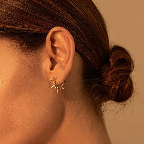 Gold Spike Huggie Hoop Earrings, 14k Gold Plated Dainty Turquoise CZ Cone Thorn Spike Ear Cuff for Gift2