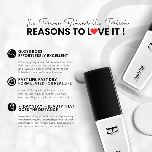 Image of Ellement Co. Blanc Nail Paint White 10 ML | Long-Lasting Glossy Finish Nail Polish | Quick Dry, Chip Resistant Formula | Smooth Application with High Pigment | Professional Salon-Like Look | Suitable for All Skin Tones