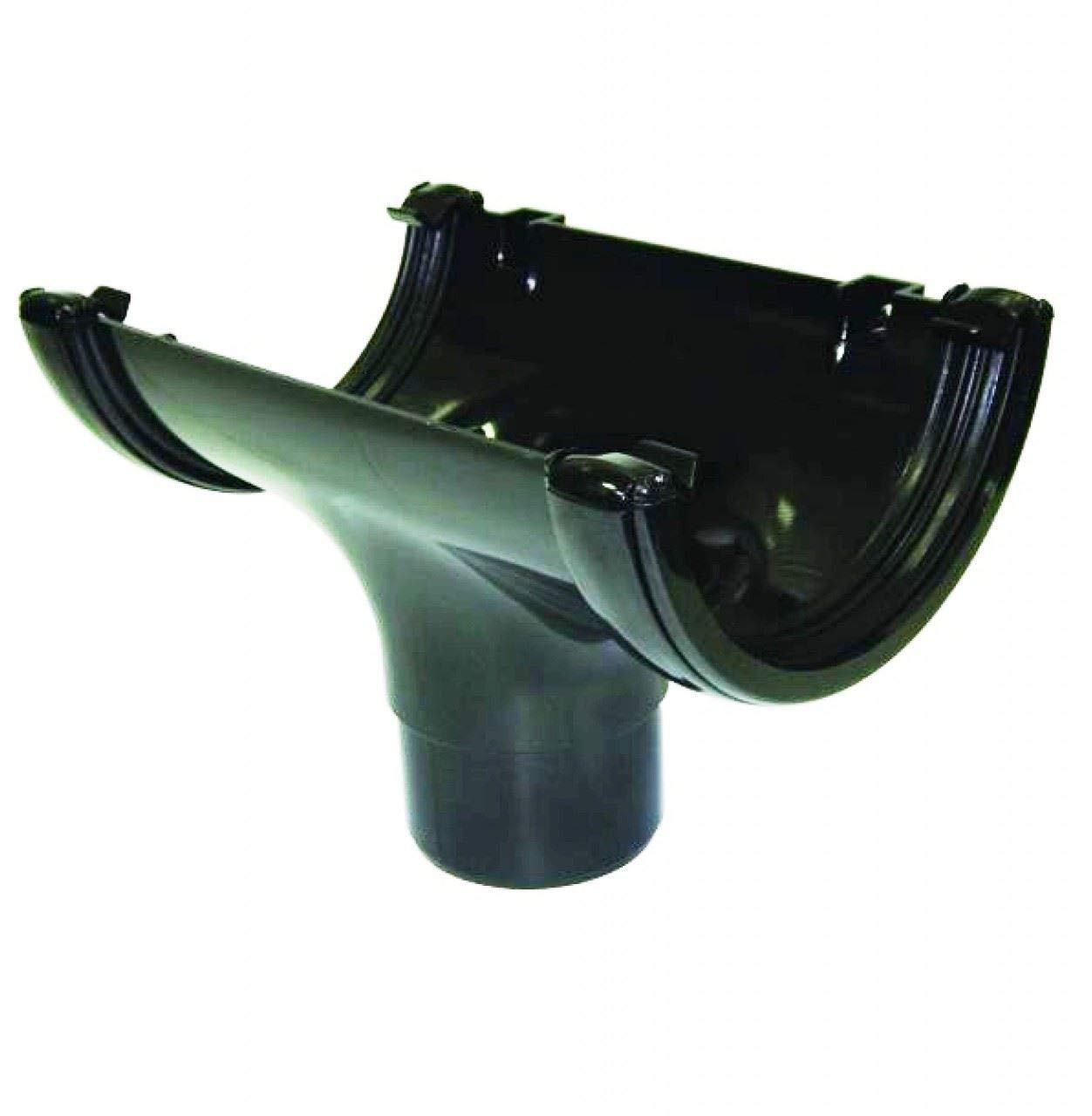 Pack of 2 - FLOPLAST 112mm Half Round Gutter Running Outlet - Black