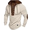 Men Hoodies Medieval Lace Up Hoodie Slim Fit Hooded Sweatshirts Vintage Long Sleeve Shirt Elbow Patch Casual Jumpers Retro Tactical Pullover with Hood Mens Viking Clothing #1