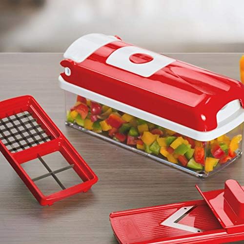 Genius A33806 Nicer Dicer Smart Krajalnica do Owoców i Warzyw, do Krojenia w Kostkę, 9 Elementów, Czerwony/Srebrny