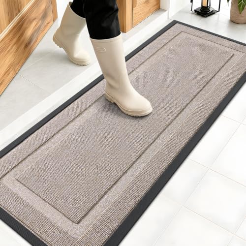 Image of OLANLY Front Door Mat Indoor Outdoor Entrance, Waterproof All-Season, All-Weather Doormat, Sturdy Natural Rubber, Low Profile, Easy Clean Patio Porch Entryway Mat, 47x17, Camel