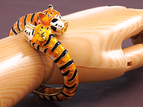 Alilang Golden Toned Enamel Stripe Interlocking Double Headed Twin Tiger Cuff Bangle Bracelet2
