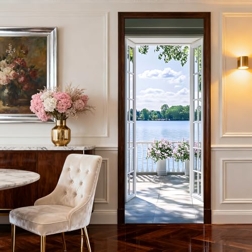 Image of Nuxovilar Lake French Door Stickers Peel Stick PVC 30.3x78.7 in Cover