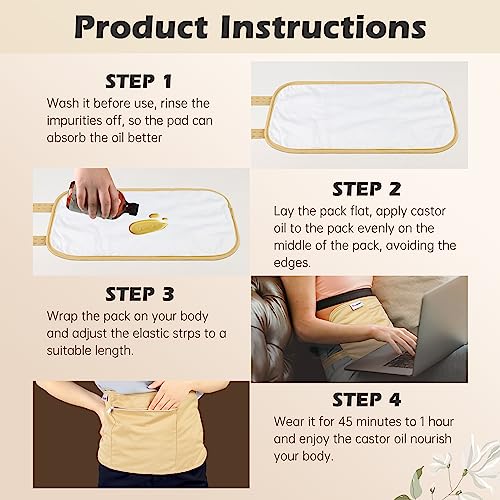 Image of Castor Oil Pack Wrap for Neck, Castor Oil Compress for Liver Detox, Insomnia, Constipation, Yellow