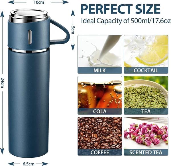 Image of DIGALI Personalized Flask Set with 3 Cups | Premium Gift Set for Drinks | Stainless Steel Flask with Shot Glasses for Travel, Parties, and Gifting | Durable & Stylish (Customizable) (Blue)
