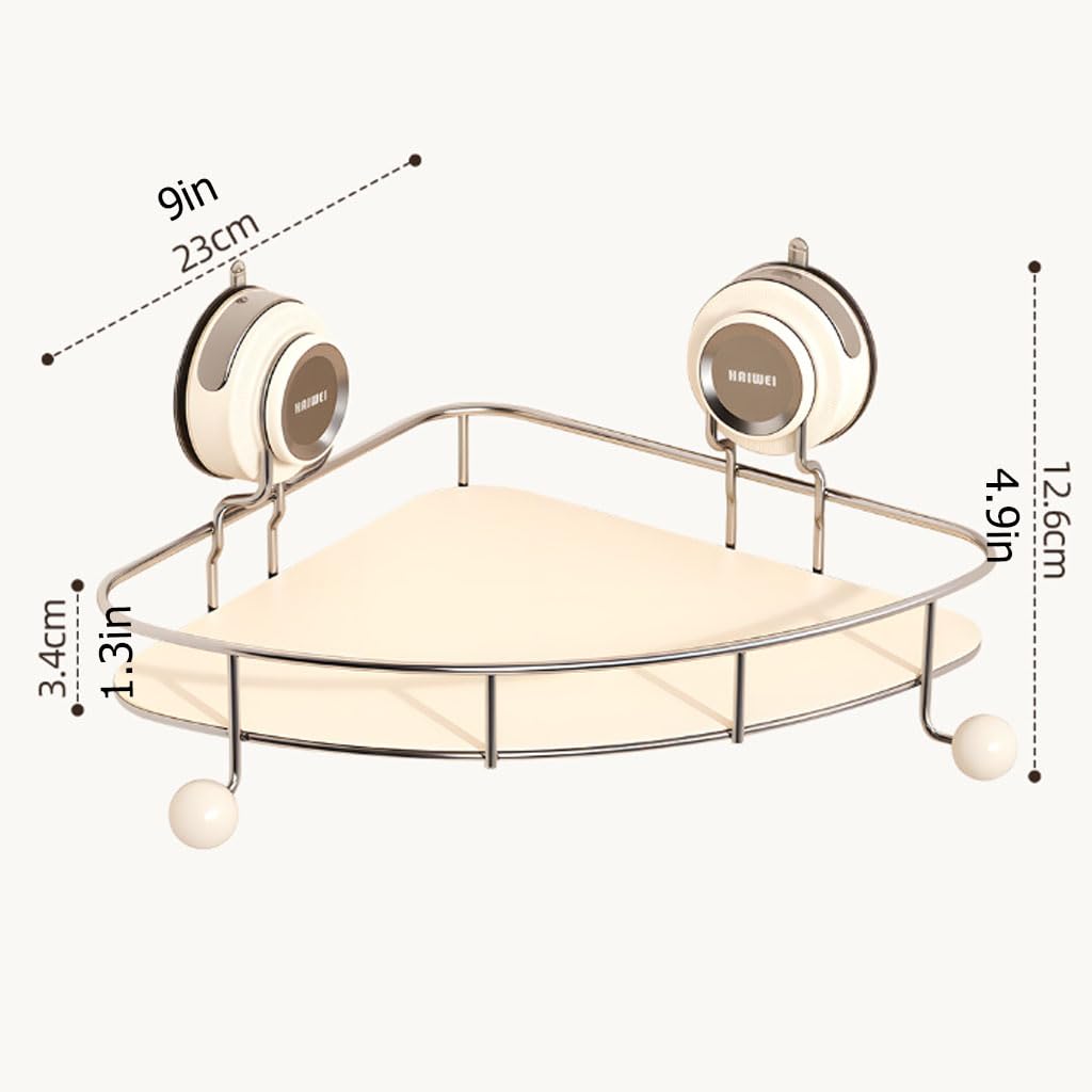 Duschablage Ohne Bohren mit Saugnapf, Eckregal Badezimmer Organizer mit Haken, Wandregal für 90° Ecken, Ablage Bad Shampoo Halterung für Dusche,2etage
