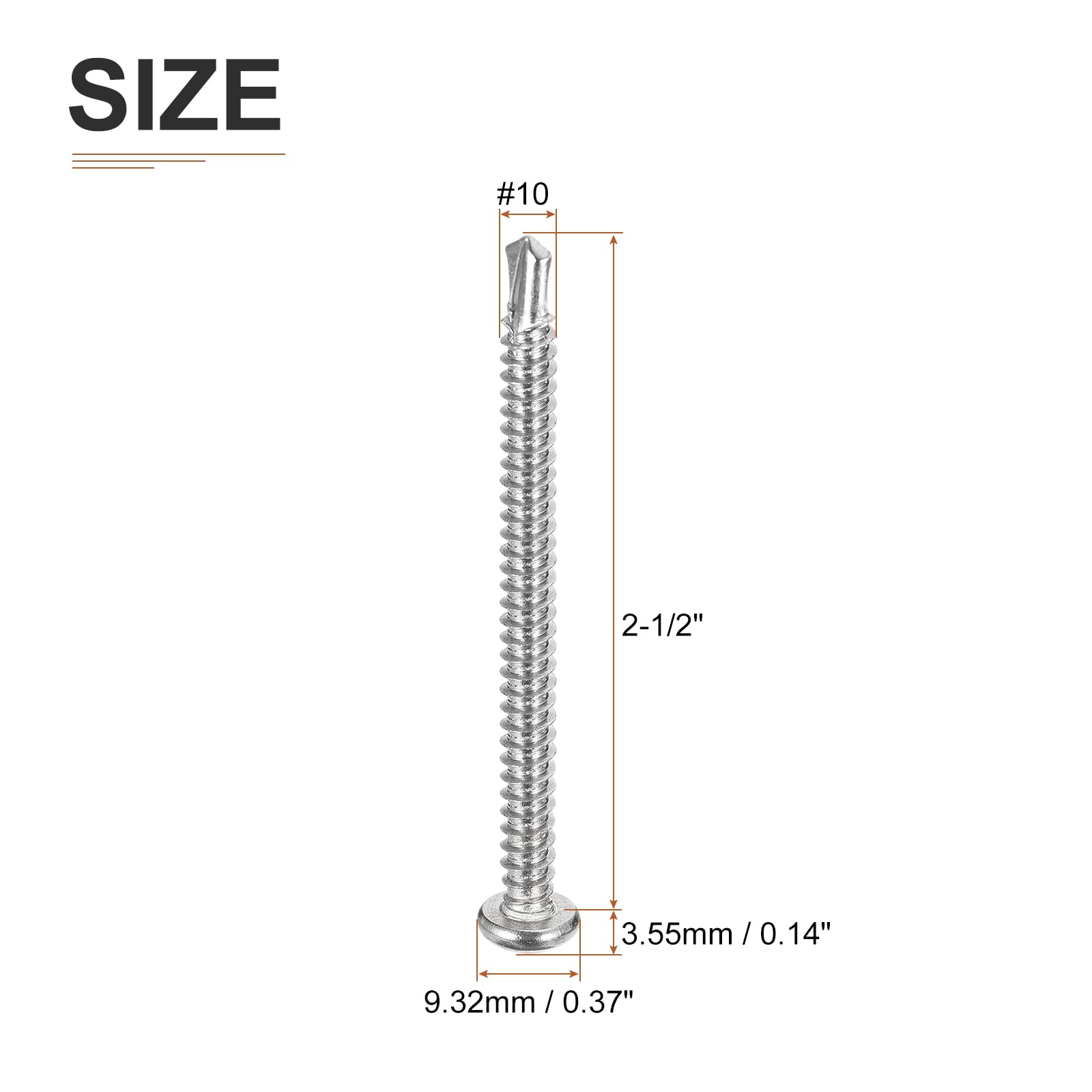 DTGN #10x2-1/2" Pan Head Self Drilling Screws - 90Pack - 410 Stainless Steel Phillips Drive Self Tapping Sheet Metal Screws - Image 2