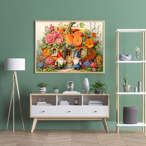 Puzzle para adultos de 500 piezas, decorado con flores y calabaza - Casa de gnomos calabaza, puzzle imposible para seniors y familias, 20.47 x 14.96 pulgadas miniatura 5