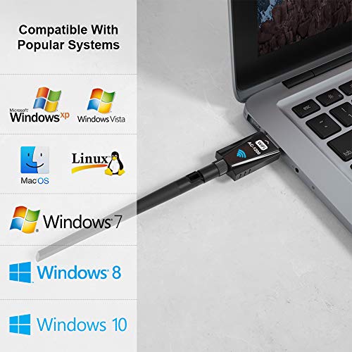 USB WiFi Adapter 1200Mbps Techkey Wireless Network Adapter USB 3.0 WiFi 802.11 ac with Dual Band 2.42GHz/300Mbps/5.8GHz/866Mbps 5dBi High Gain Antenna for Desktop Laptop Windows XP/7-10/ Mac OS