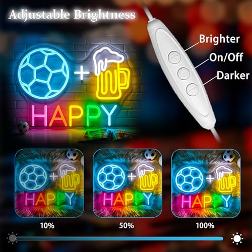 Image of Neon Sign, Soccer Neon Signs for Wall Decor LED Signs Neon Light | Soccer Neon Sign for Fans, Sports Themed, Bedroom, Man Cave, Gaming Room Decor, Boys Gift, Dimmable, USB Powered