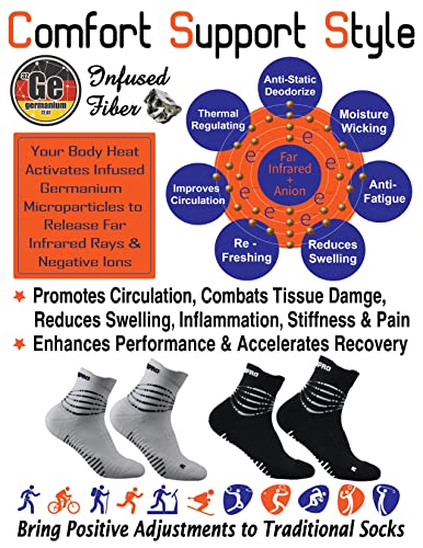 Multi-Task Ankle Compression Socks w/Moisture-Wicking Germanium Infused Fiber + CoolMax for Men & Women 2 Pairs2