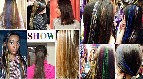 Liasun W004 10Pcs/Set Highlight Glitter Tinsel Hair Extensions Clip In - Colored Party Sparkling & Shiny Hair Extensions - Multi-Colors Hair Streak Bling Hairpieces thumb #4