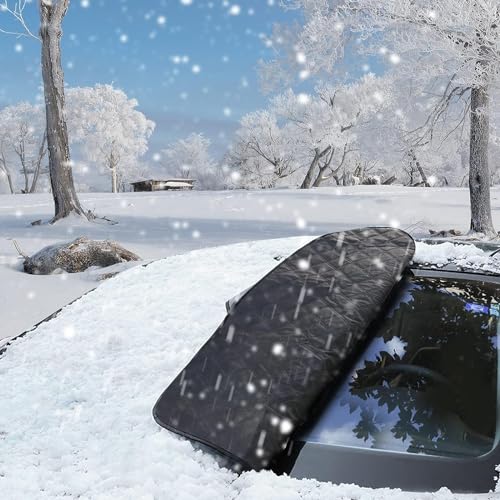 Image of Car Windshield Sunshade Snow Cover - All-Season Magnetic Windshield Cover with Mirror Protectors | UV & Ice Protection, Cotton Lined, Fits Most Cars & SUVs (143x109cm)