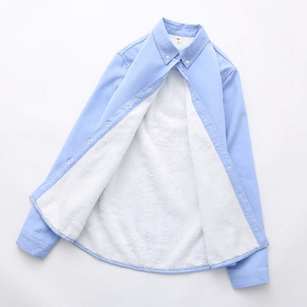 Chemise Chaude Femme,Mode Plus Velours Rembourré Dames Chemise Chaude Automne Et Hiver Candy Couleur Laine Pure Coton Doublure Femme Rétro Revers Bottoming Shirt Élégant Bleu Casual Business Par